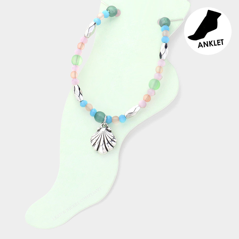 Antique Metal Shell Charm Beaded Anklet from Madeline Love