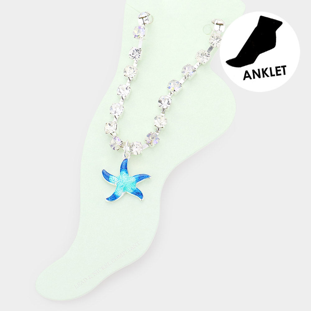 Enamel Starfish Charm Round Stone Anklet from Madeline Love