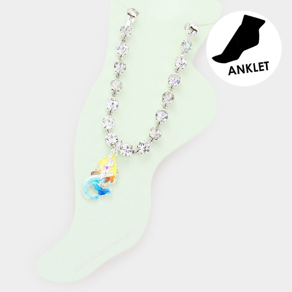 Enamel Mermaid Charm Round Stone Anklet from Madeline Love