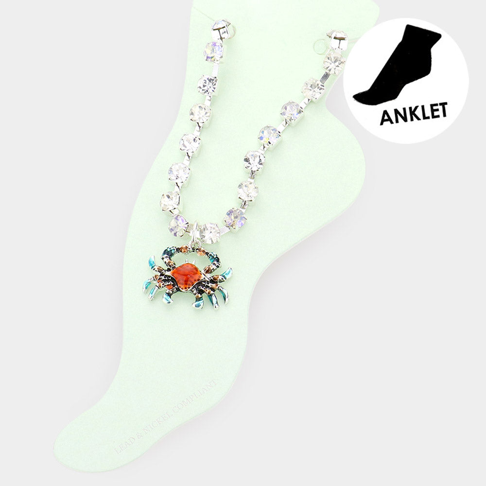 Enamel Crab Charm Round Stone Anklet from Madeline Love