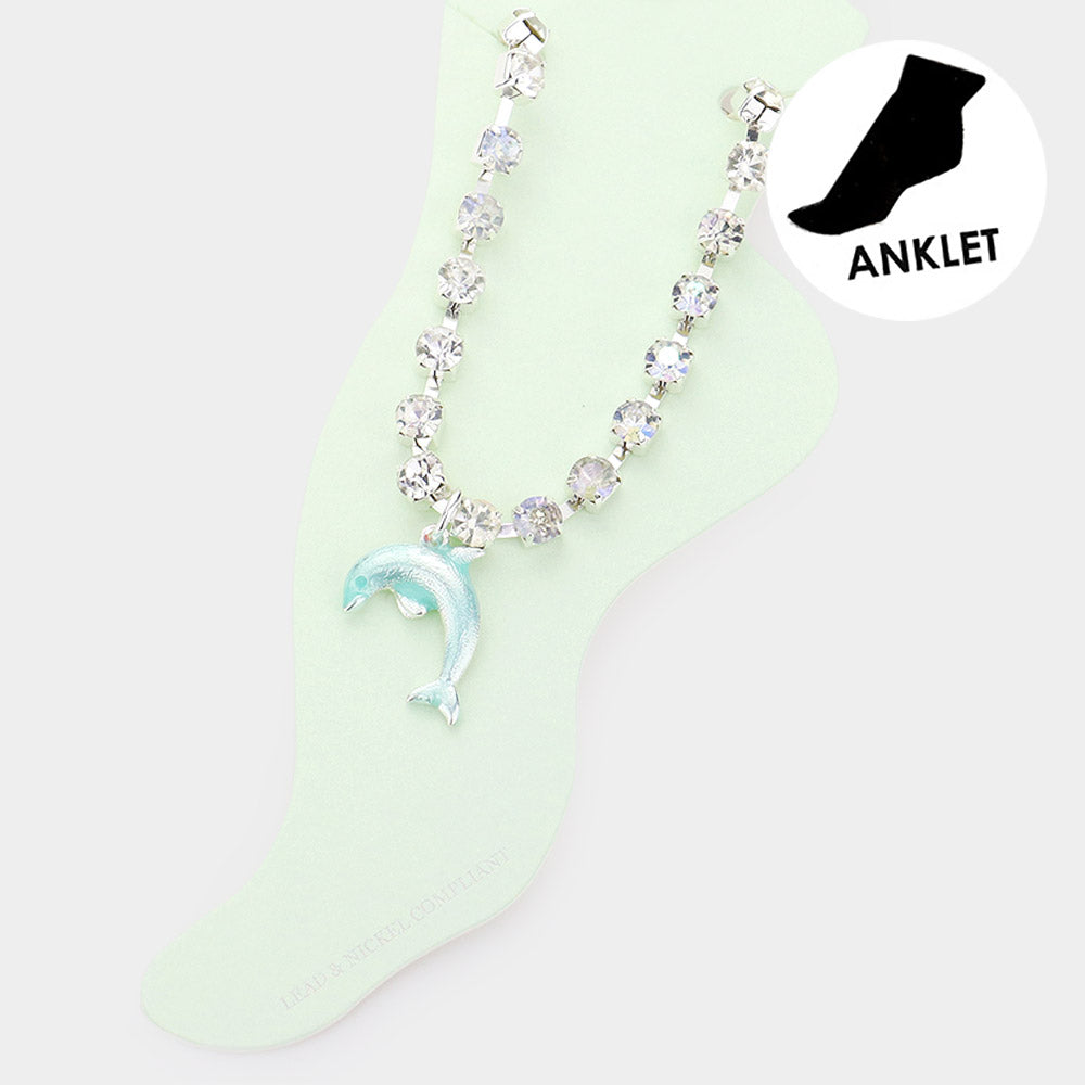 Enamel Dolphin Charm Round Stone Anklet from Madeline Love