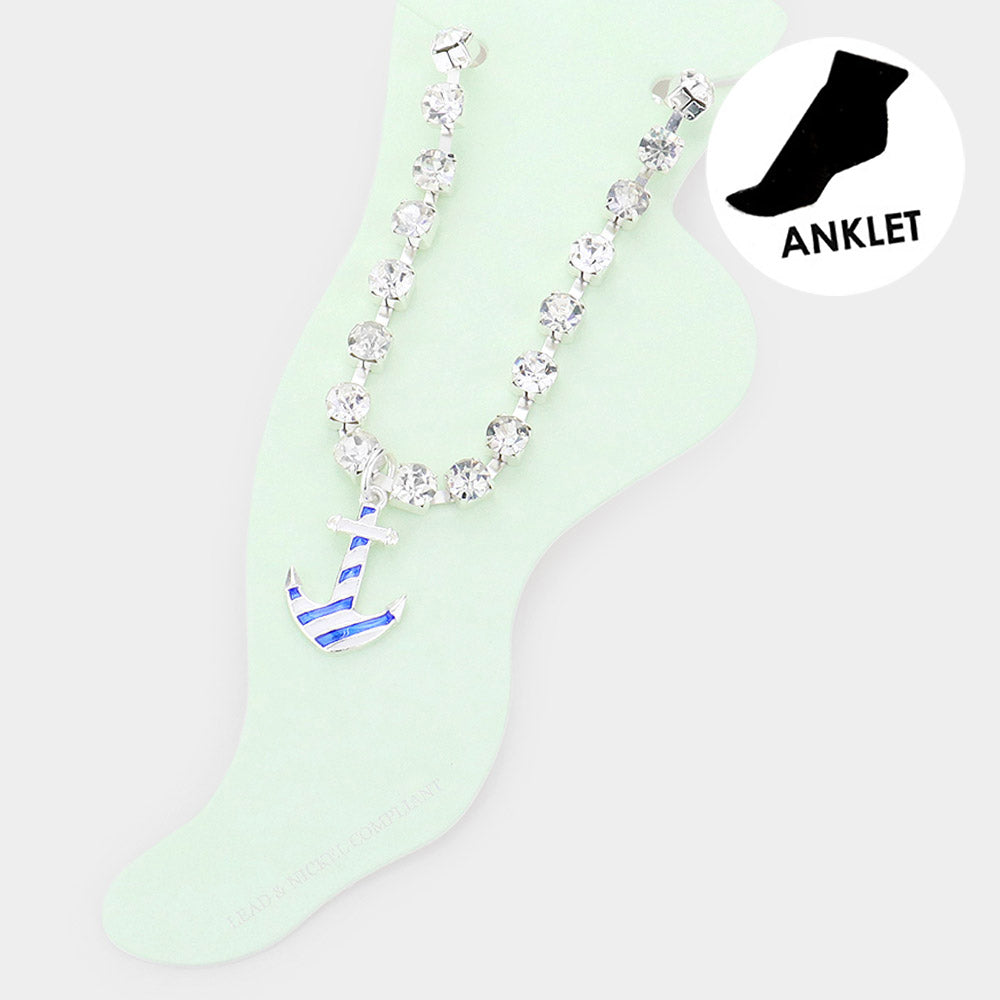 Enamel Anchor Charm Round Stone Anklet from Madeline Love