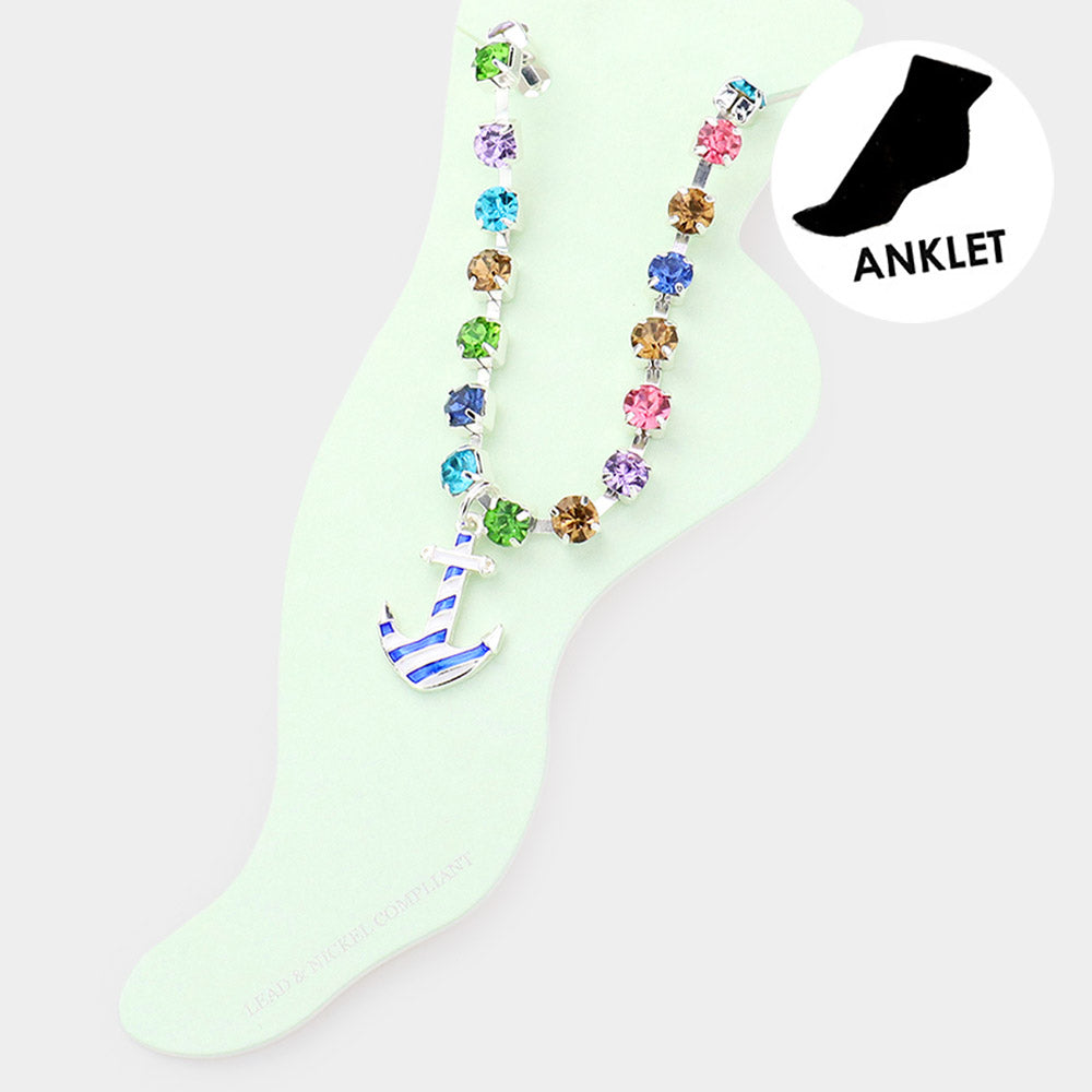 Enamel Anchor Charm Round Stone Anklet from Madeline Love