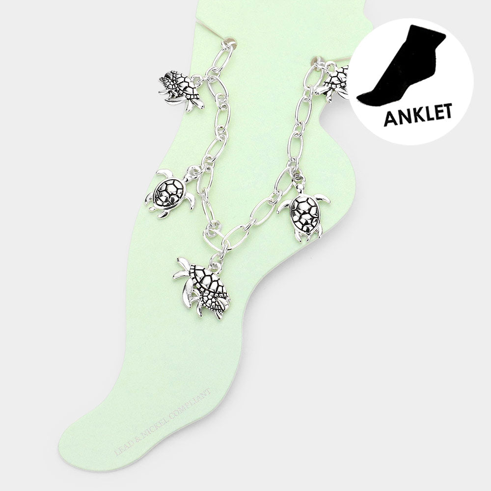 Antique Metal Turtle Charm Station Anklet from Madeline Love