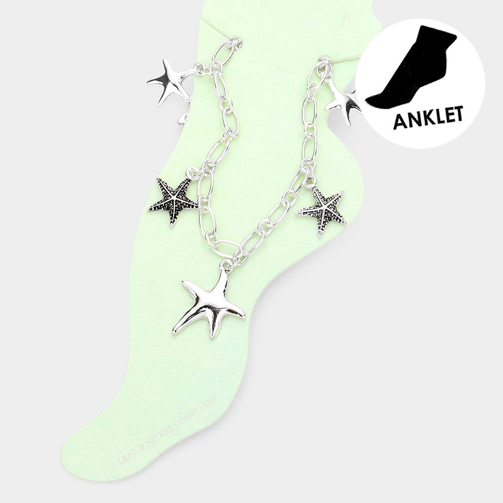 Antique Metal Starfish Charm Station Anklet from Madeline Love