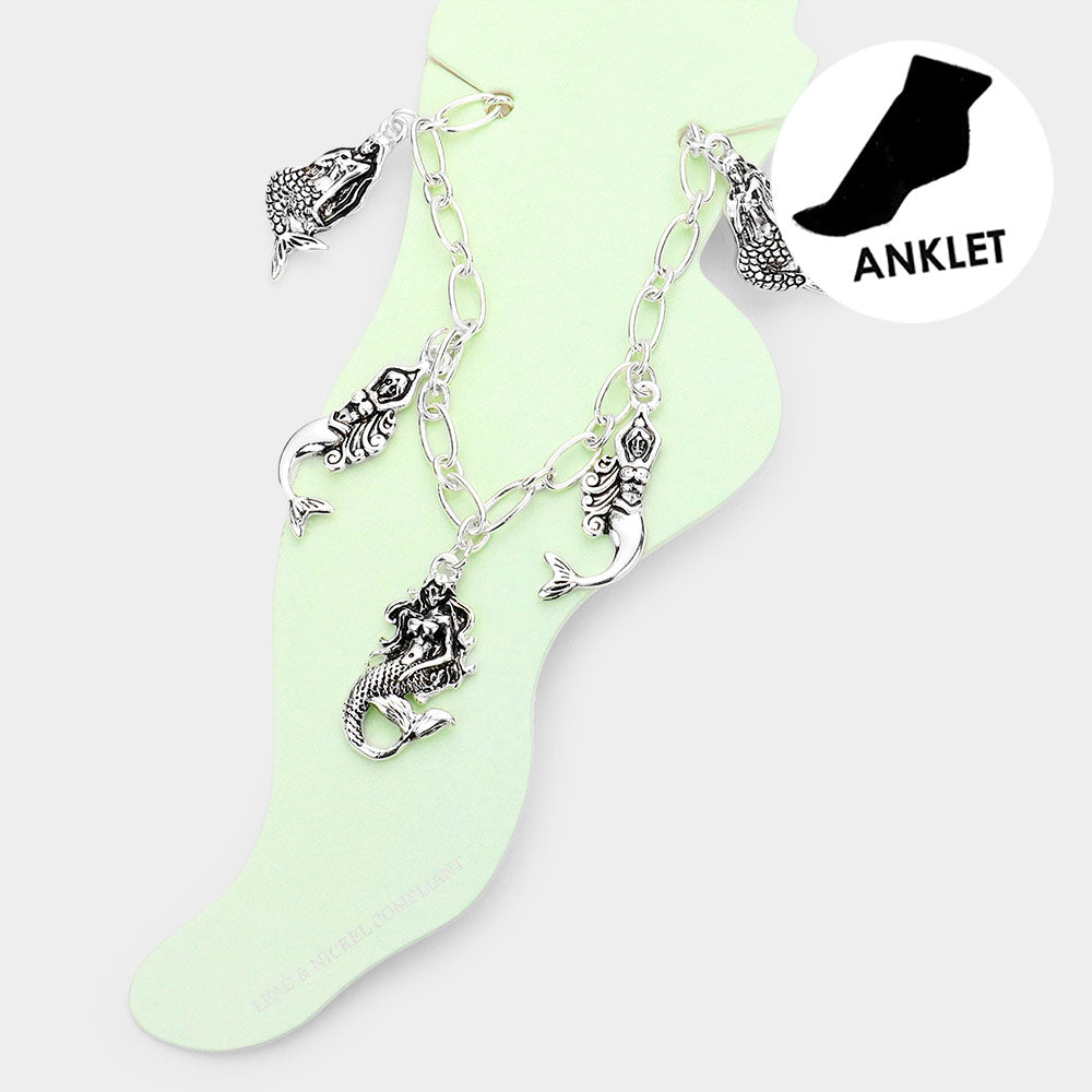 Antique Metal Mermaid Charm Station Anklet from Madeline Love