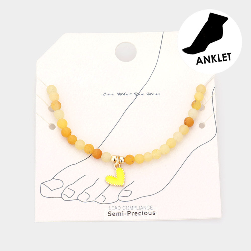 Enamel Heart Charm Semi Precious Stone Anklet from Madeline Love