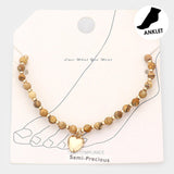 Metal Heart Charm Semi Precious Stretch Anklet from Madeline Love