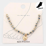 Metal Heart Charm Semi Precious Stretch Anklet from Madeline Love