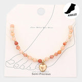 Metal Heart Charm Semi Precious Stretch Anklet from Madeline Love