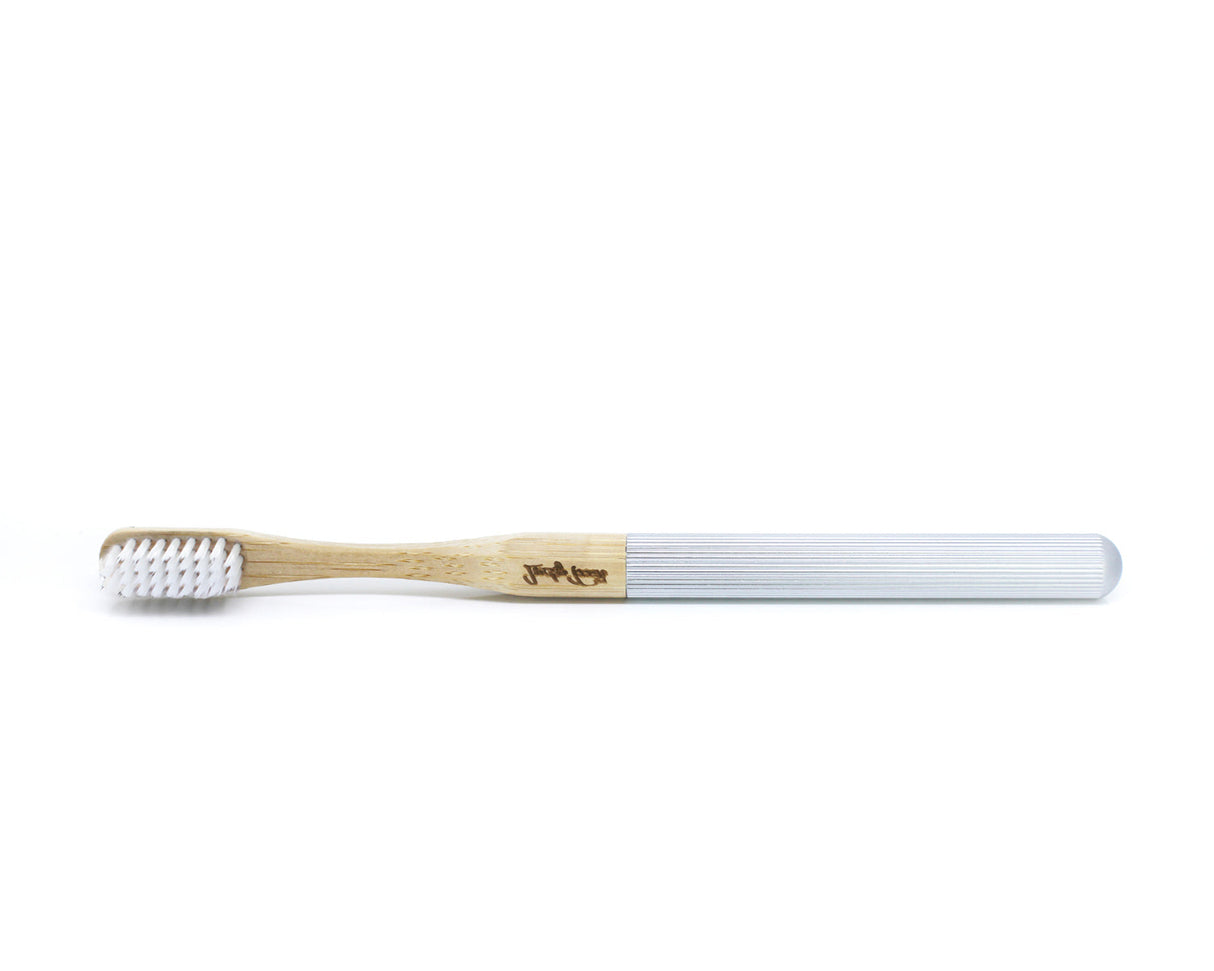 Replaceable Bamboo Toothbrush Aluminum Handle - Soft White Bristles from Lucky Teeth