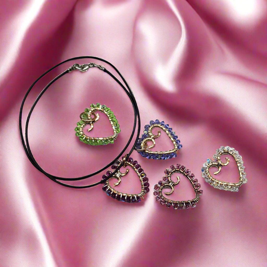 Wire Wrapped Open Heart Crystal Necklace from Alexa Martha Designs