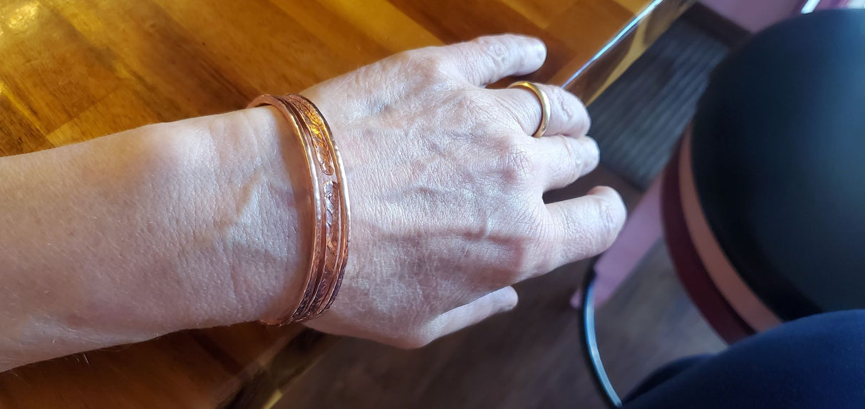 Stackable Hammered Double Canted Angle Bangles from Alexa Martha Designs
