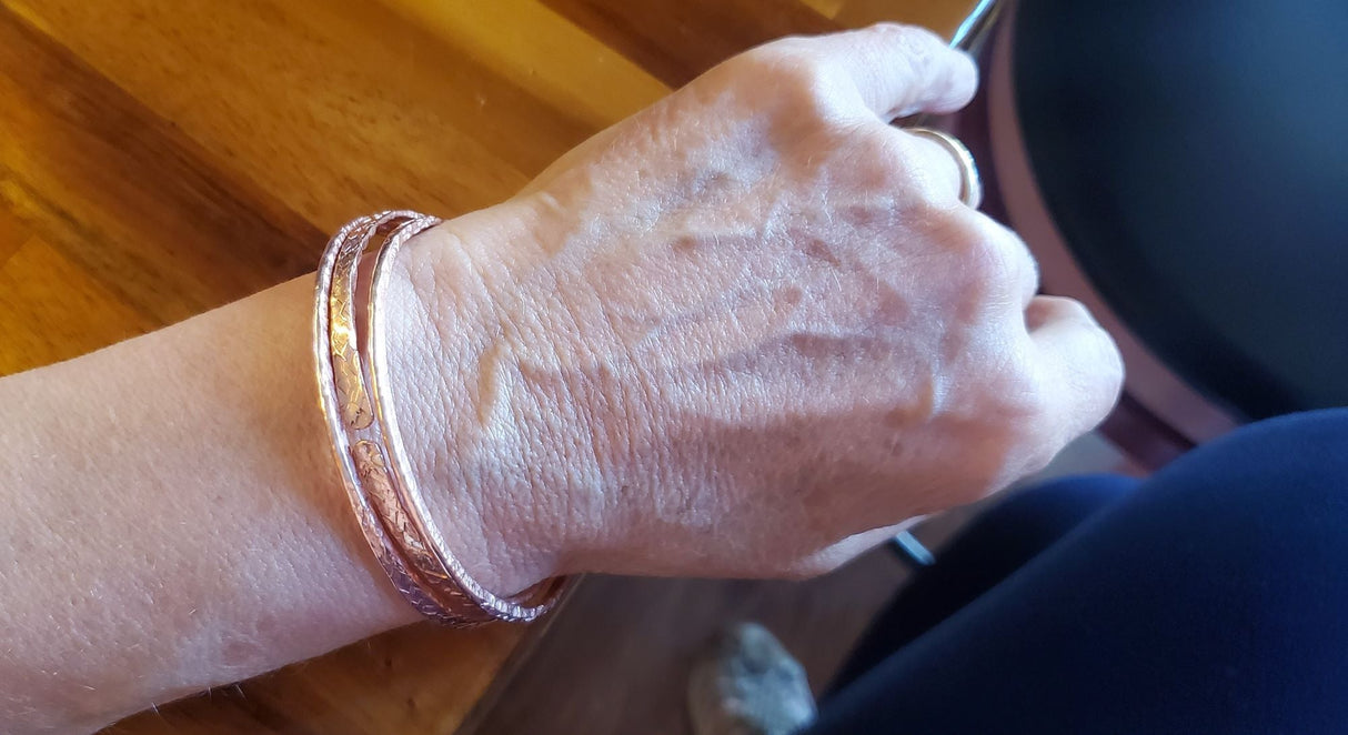 Stackable Hammered Double Canted Angle Bangles from Alexa Martha Designs