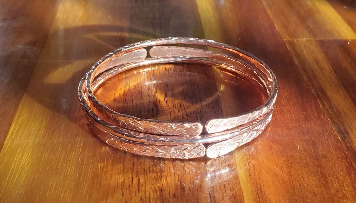 Stackable Hammered Double Canted Angle Bangles from Alexa Martha Designs