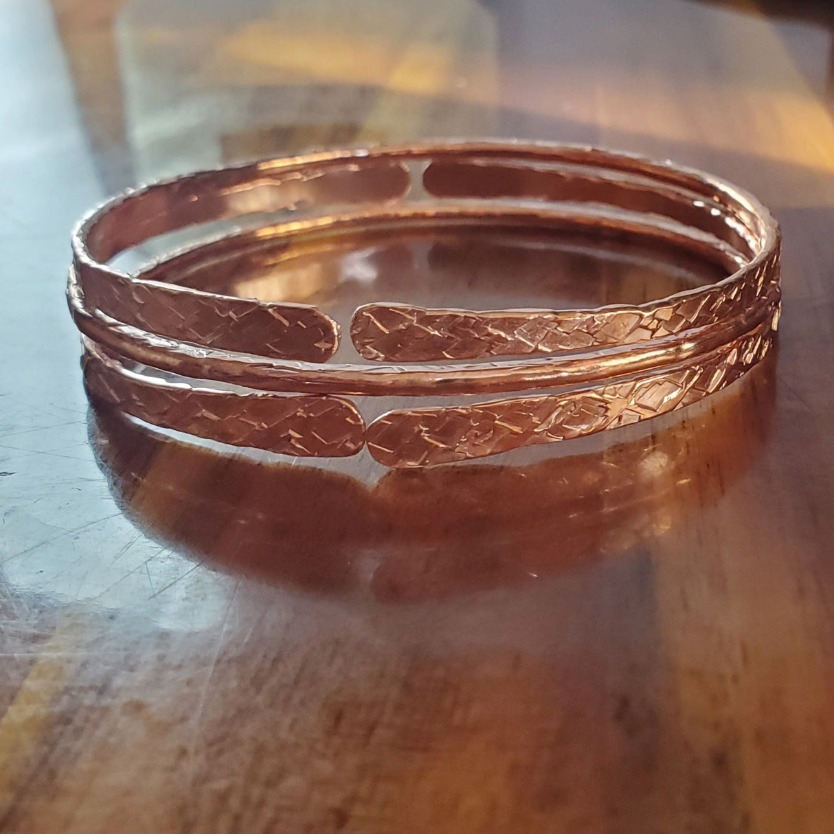 Stackable Hammered Double Canted Angle Bangles from Alexa Martha Designs