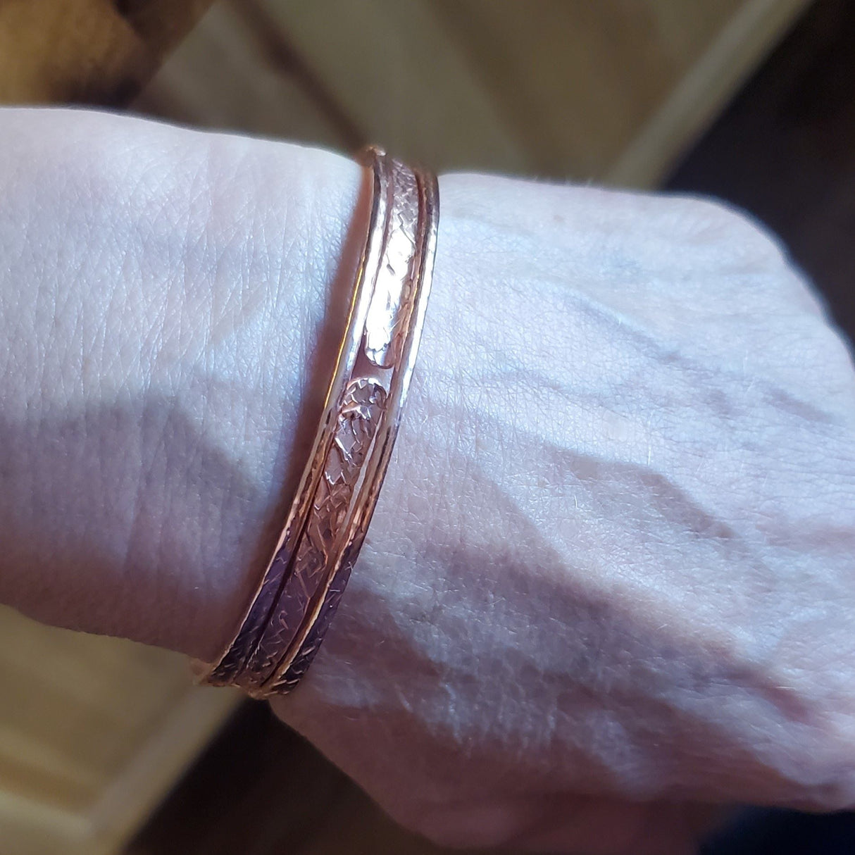 Stackable Hammered Double Canted Angle Bangles from Alexa Martha Designs