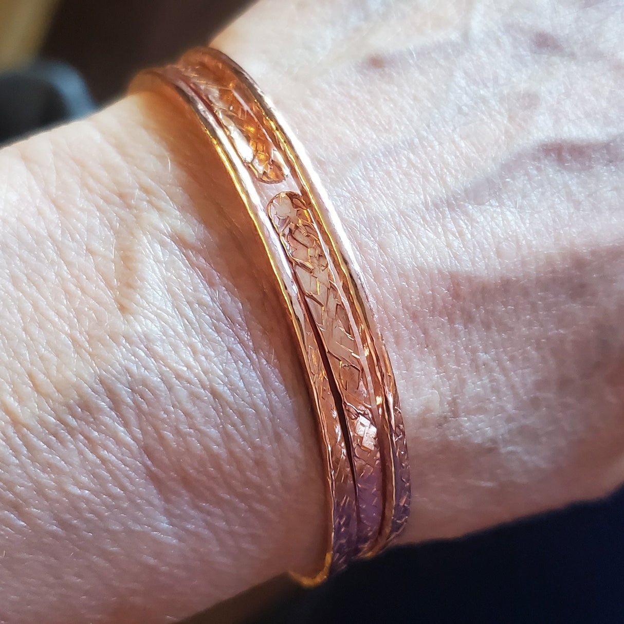 Stackable Hammered Double Canted Angle Bangles from Alexa Martha Designs