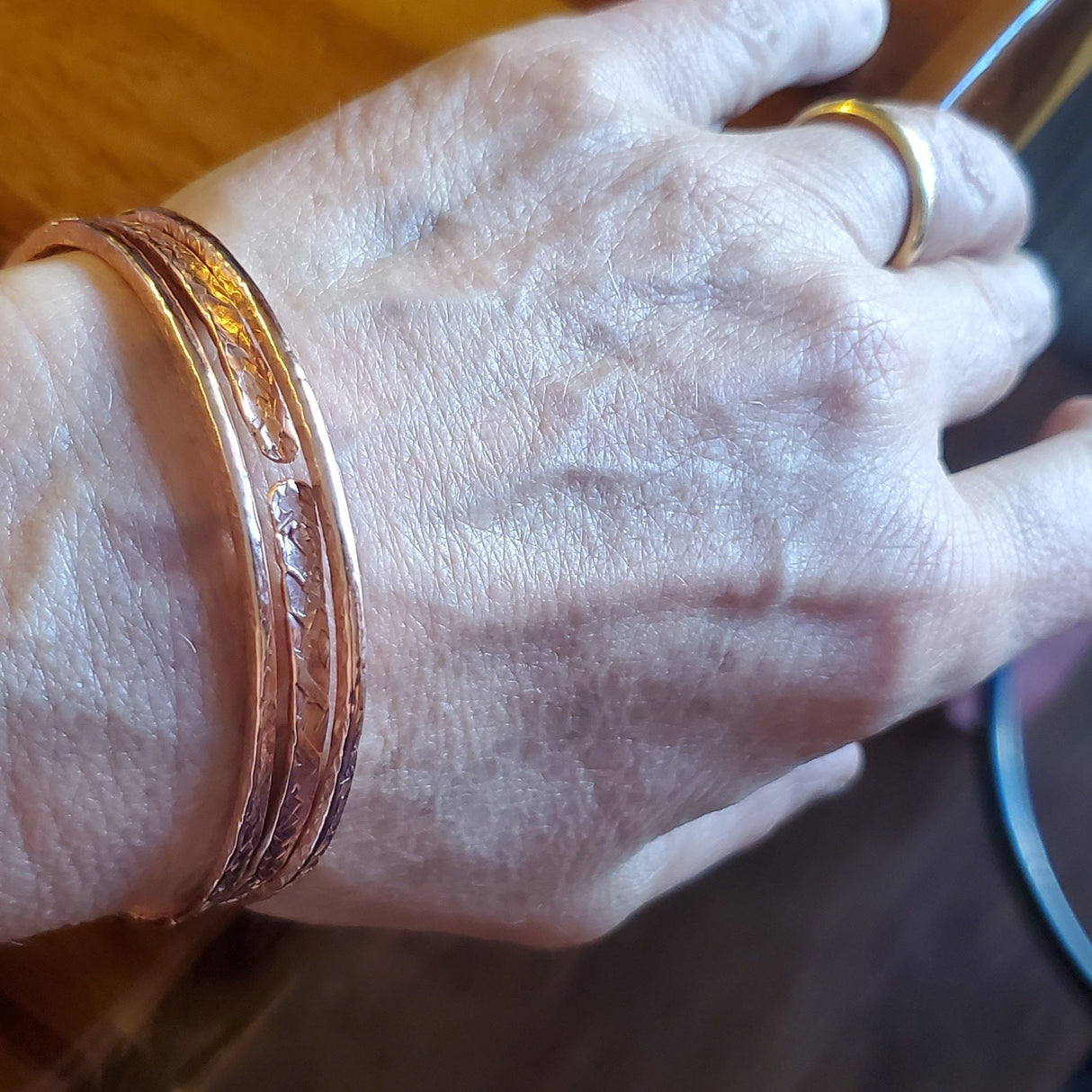 Stackable Hammered Double Canted Angle Bangles from Alexa Martha Designs