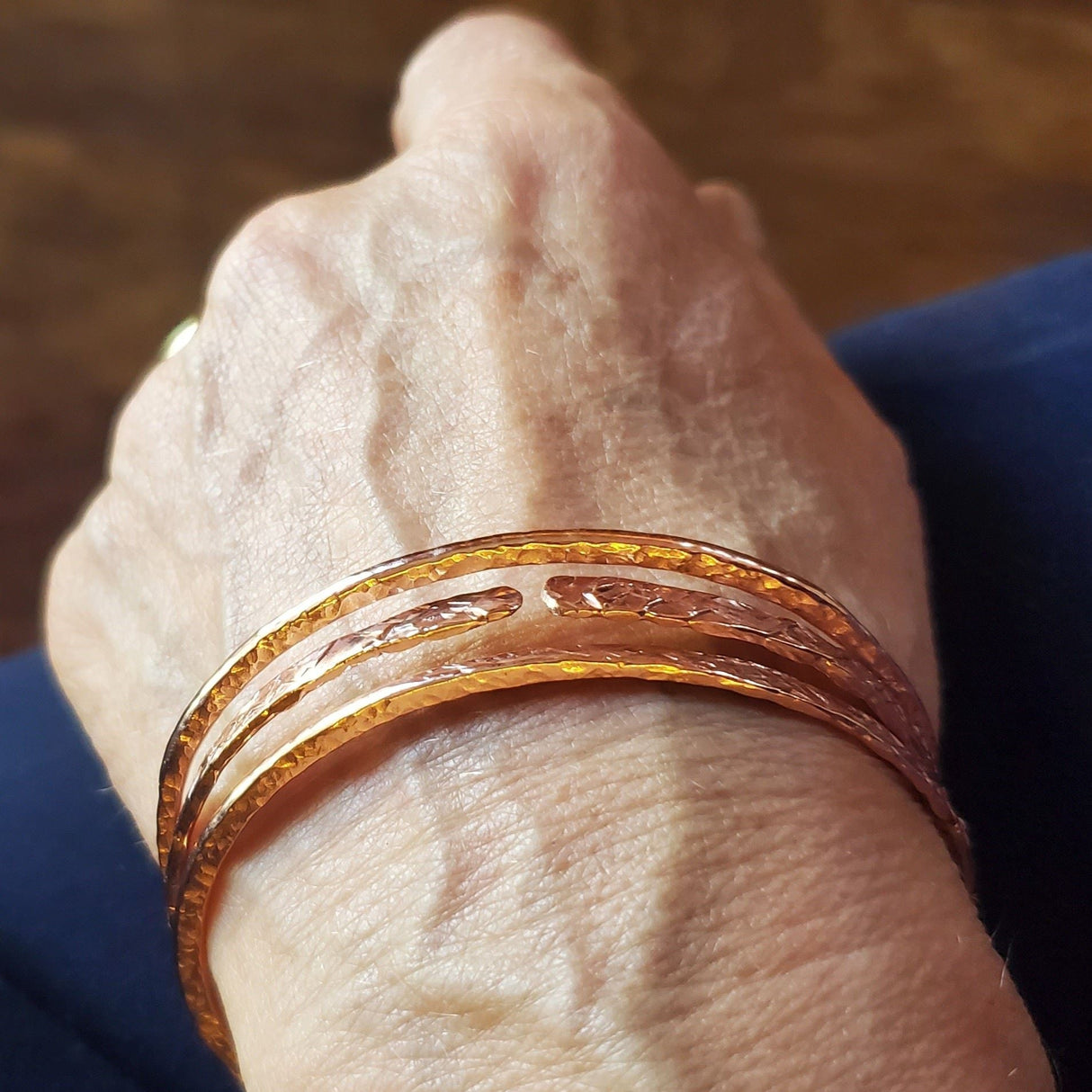 Stackable Hammered Double Canted Angle Bangles from Alexa Martha Designs