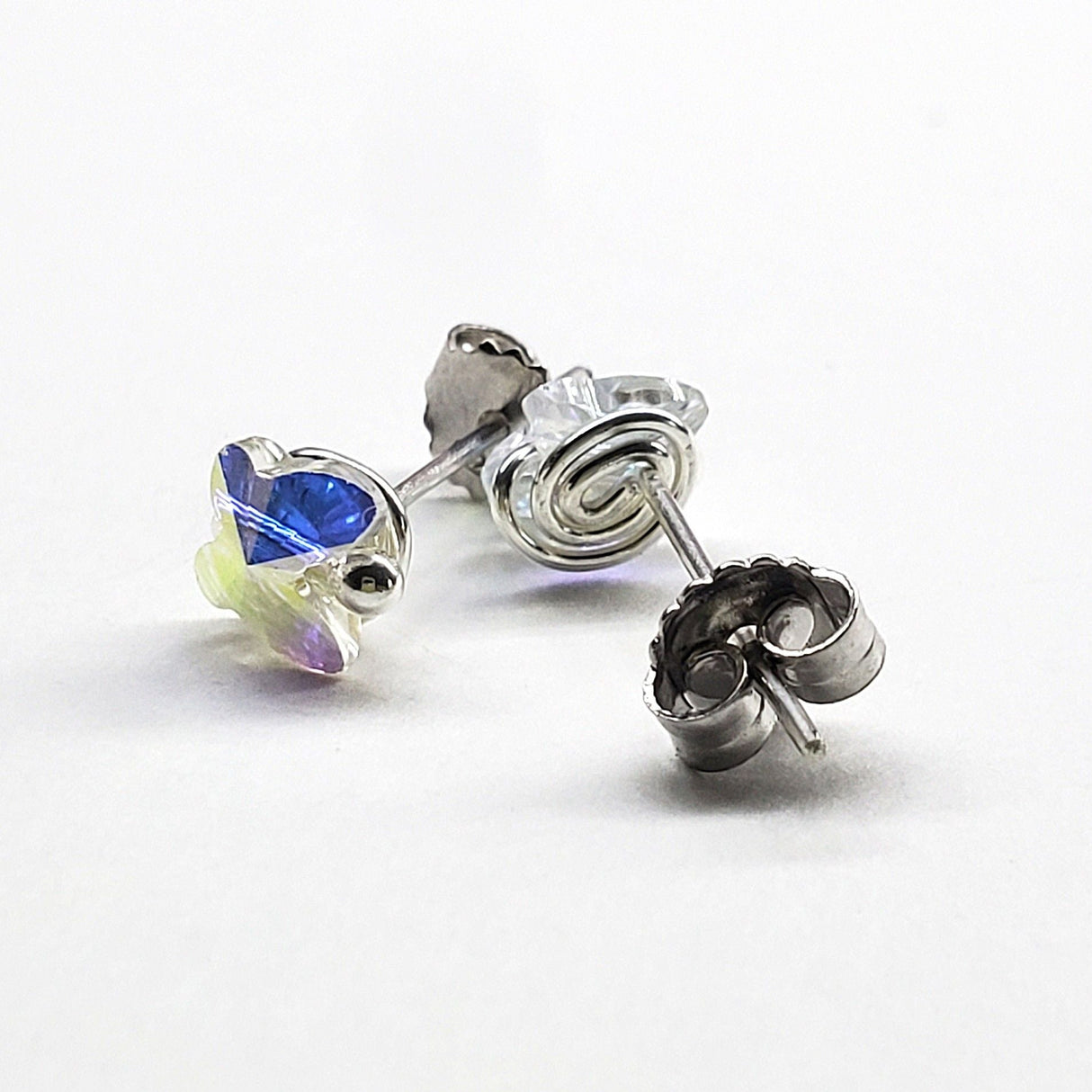 8mm Crystal Butterfly Silver Spiral Stud Earrings from Alexa Martha Designs