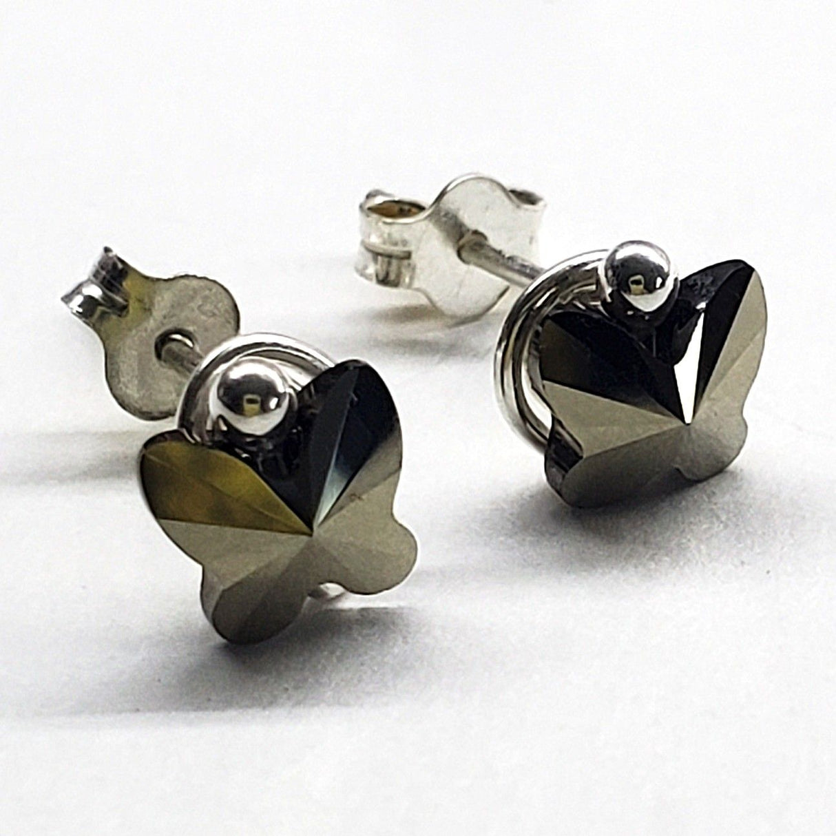 8mm Crystal Butterfly Silver Spiral Stud Earrings from Alexa Martha Designs