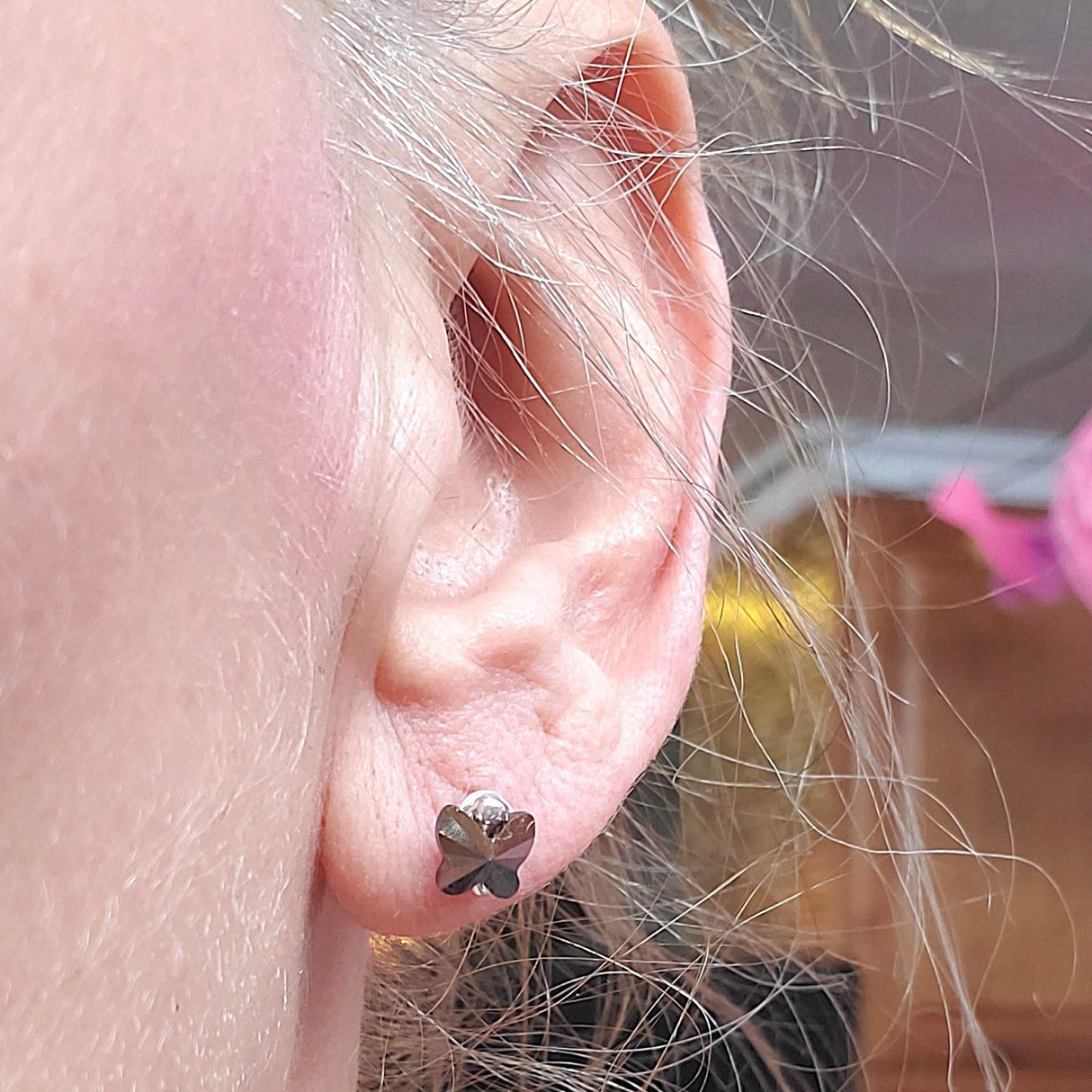 8mm Crystal Butterfly Silver Spiral Stud Earrings from Alexa Martha Designs