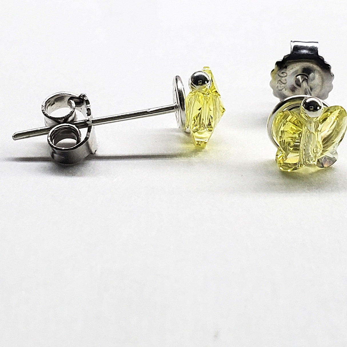 8mm Crystal Butterfly Silver Spiral Stud Earrings from Alexa Martha Designs