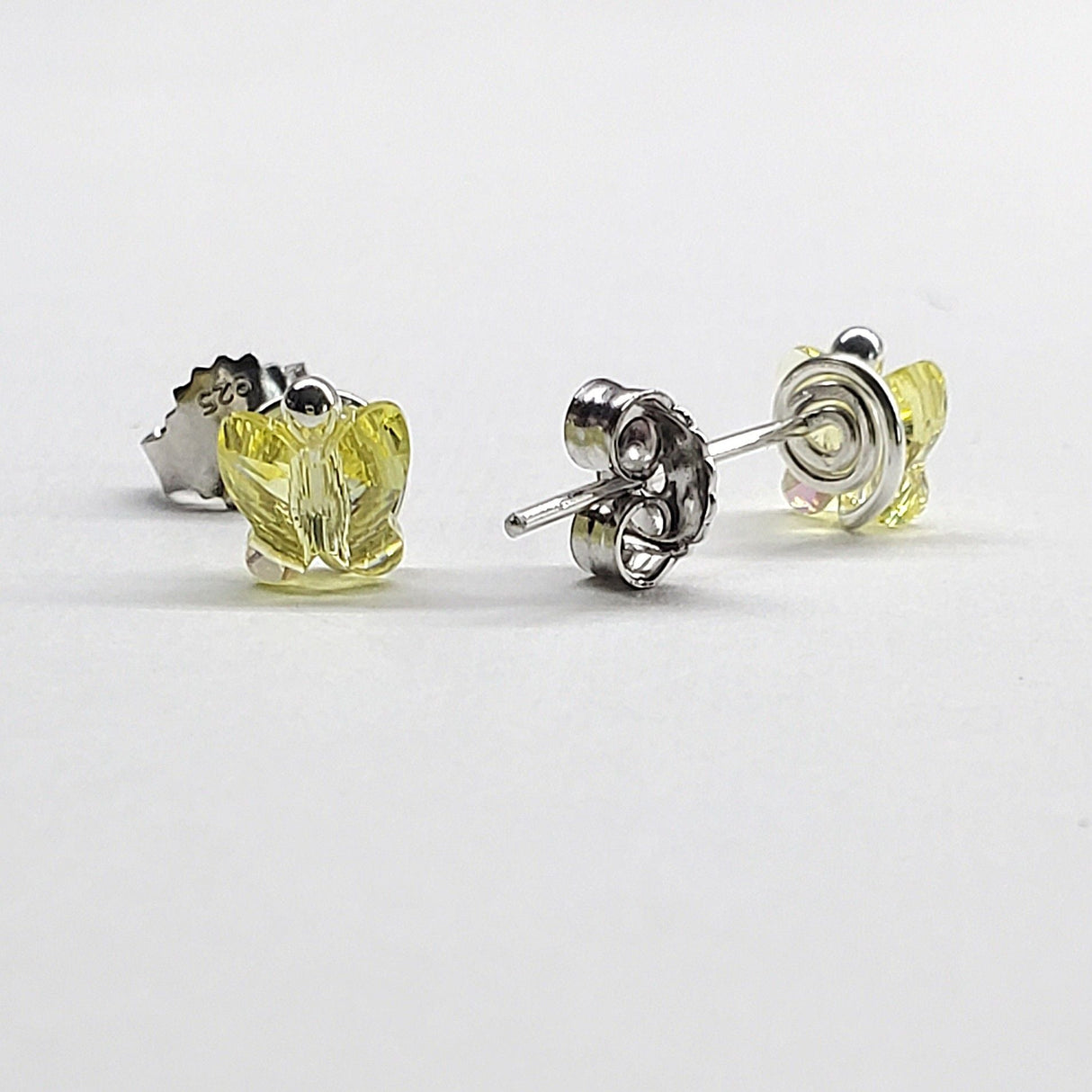 8mm Crystal Butterfly Silver Spiral Stud Earrings from Alexa Martha Designs