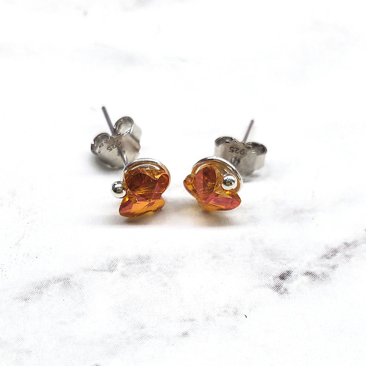 8mm Crystal Butterfly Silver Spiral Stud Earrings from Alexa Martha Designs