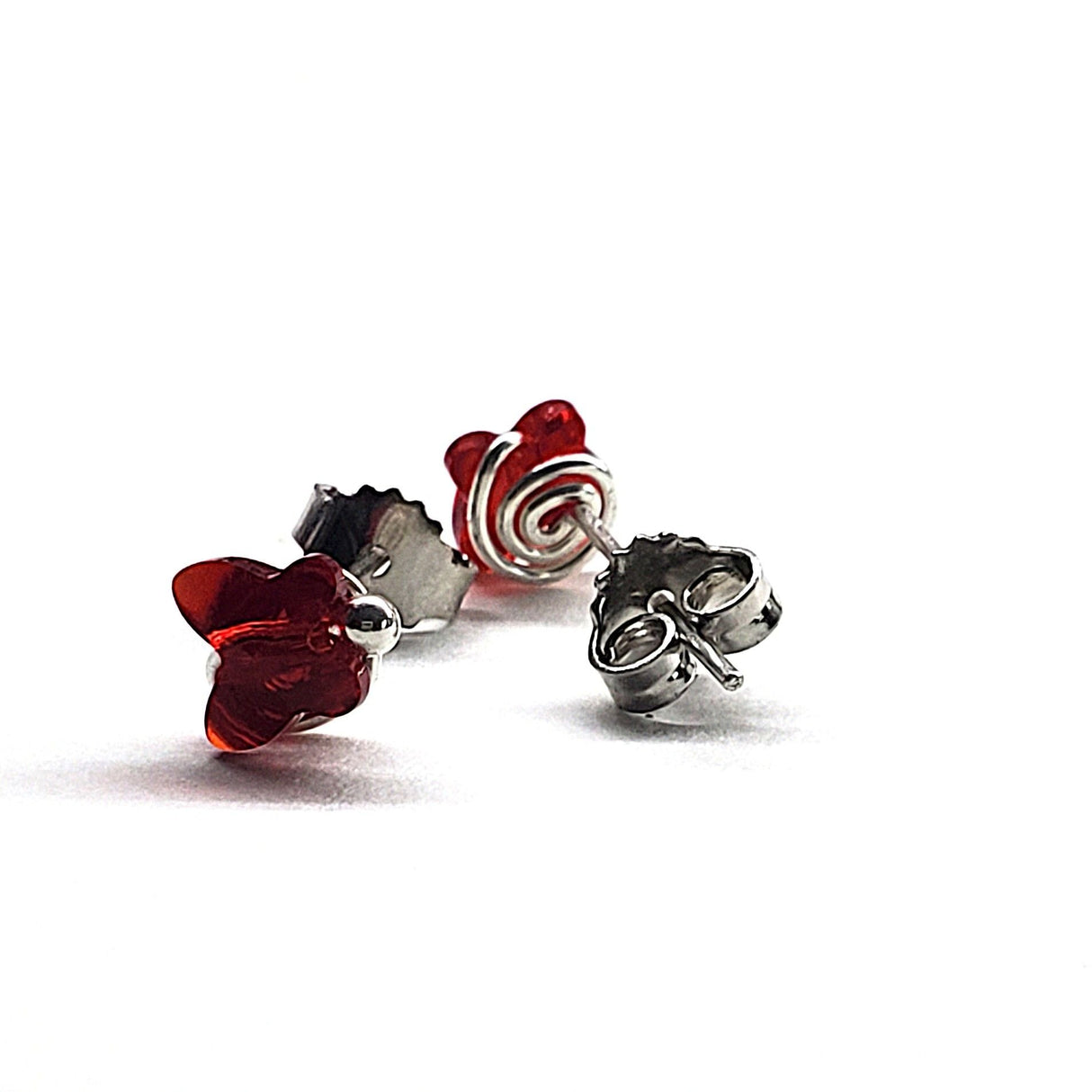 8mm Crystal Butterfly Silver Spiral Stud Earrings from Alexa Martha Designs