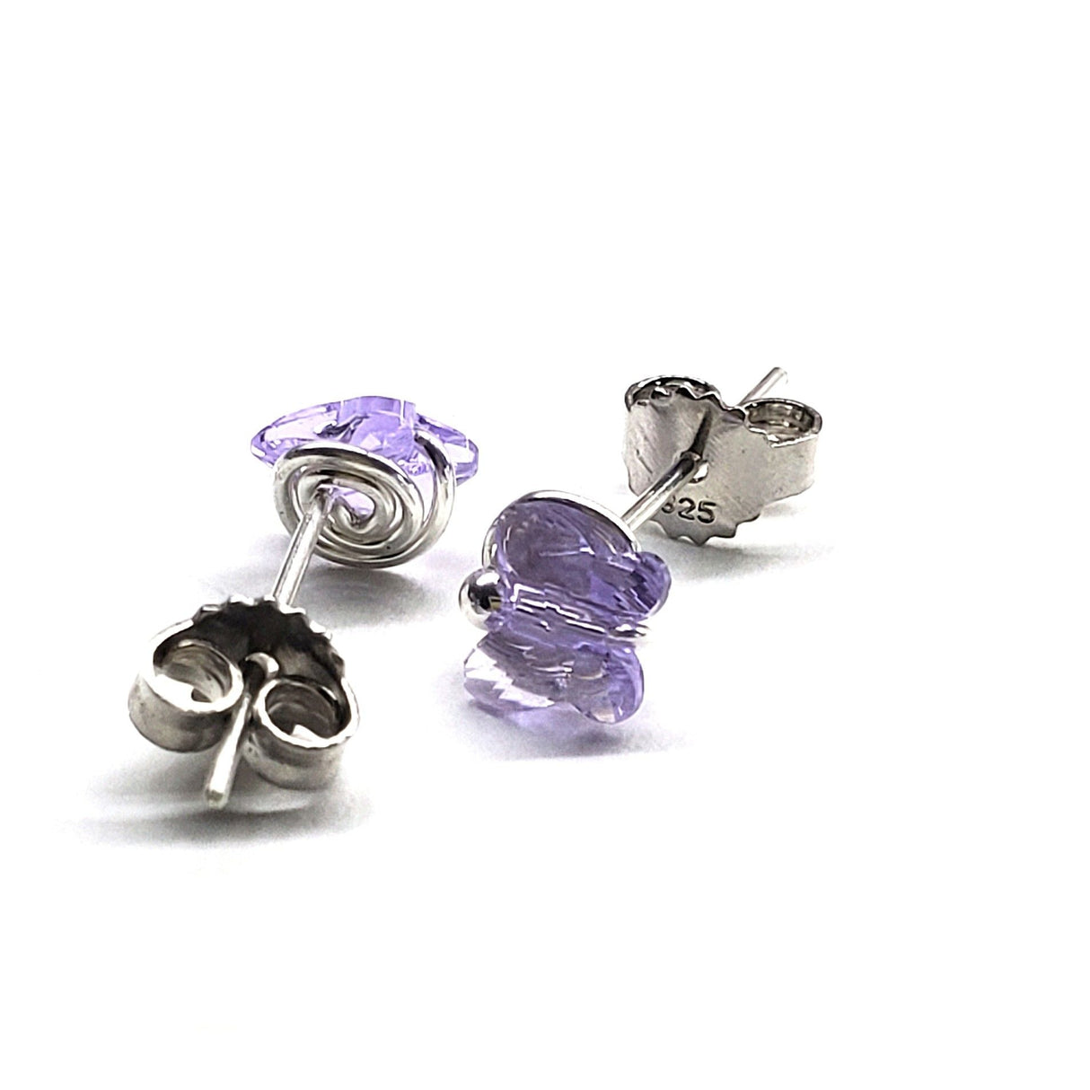 8mm Crystal Butterfly Silver Spiral Stud Earrings from Alexa Martha Designs