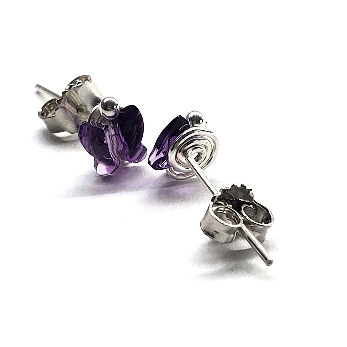 8mm Crystal Butterfly Silver Spiral Stud Earrings from Alexa Martha Designs