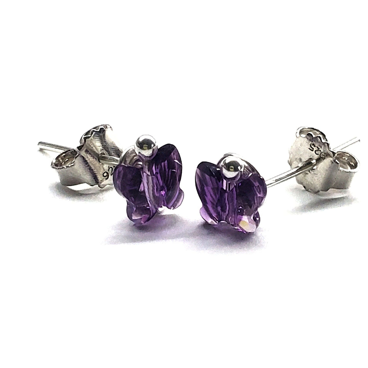 8mm Crystal Butterfly Silver Spiral Stud Earrings from Alexa Martha Designs