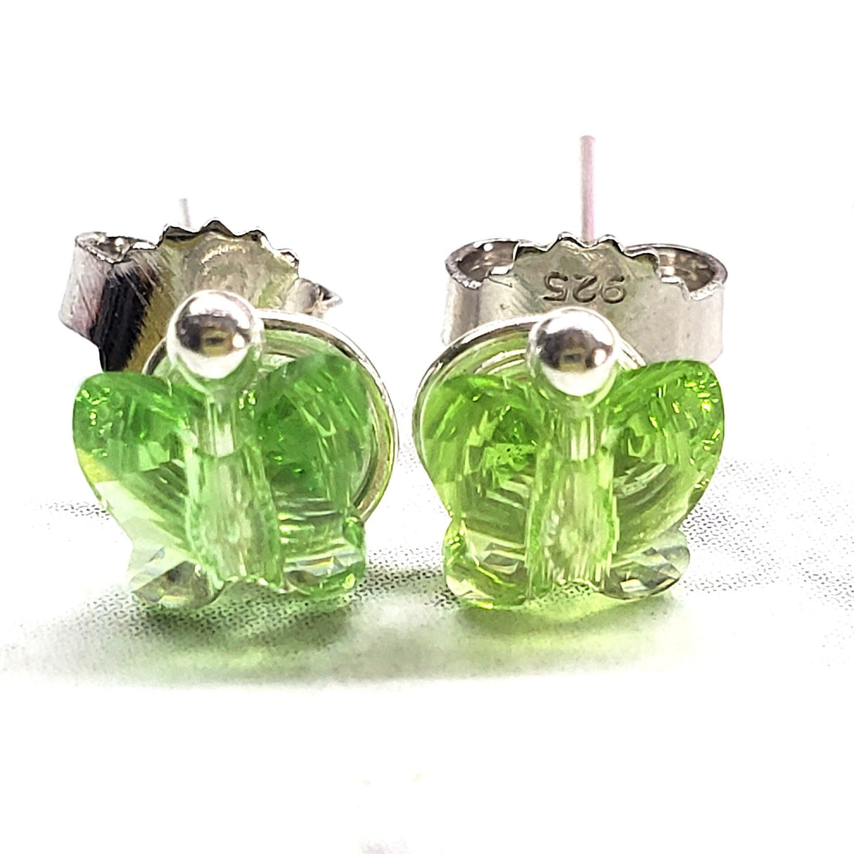 8mm Crystal Butterfly Silver Spiral Stud Earrings from Alexa Martha Designs