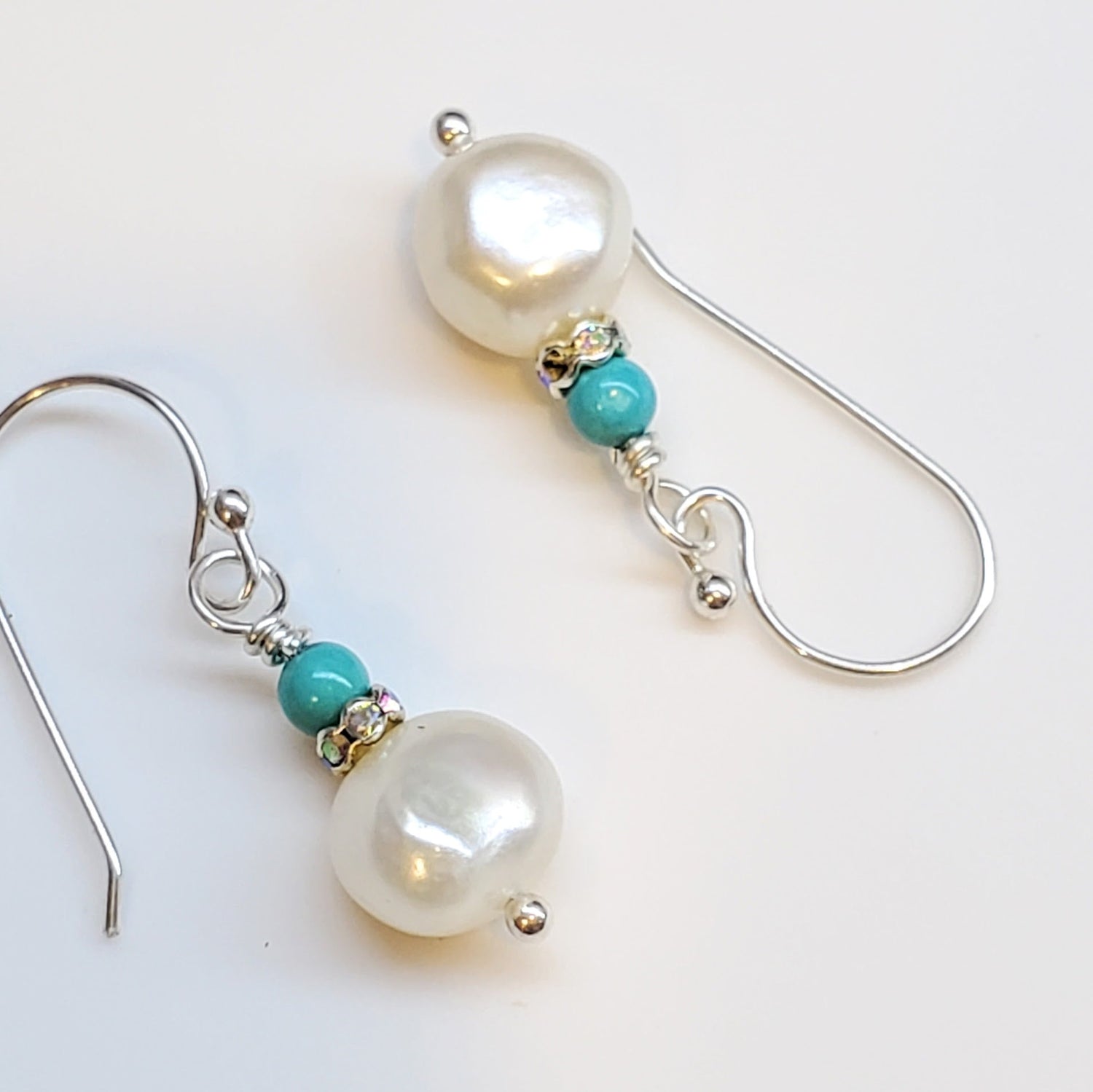 10mm Freshwater Baroque Pearl Sterling Silver Crystal Dangle Earrings from Alexa Martha Designs