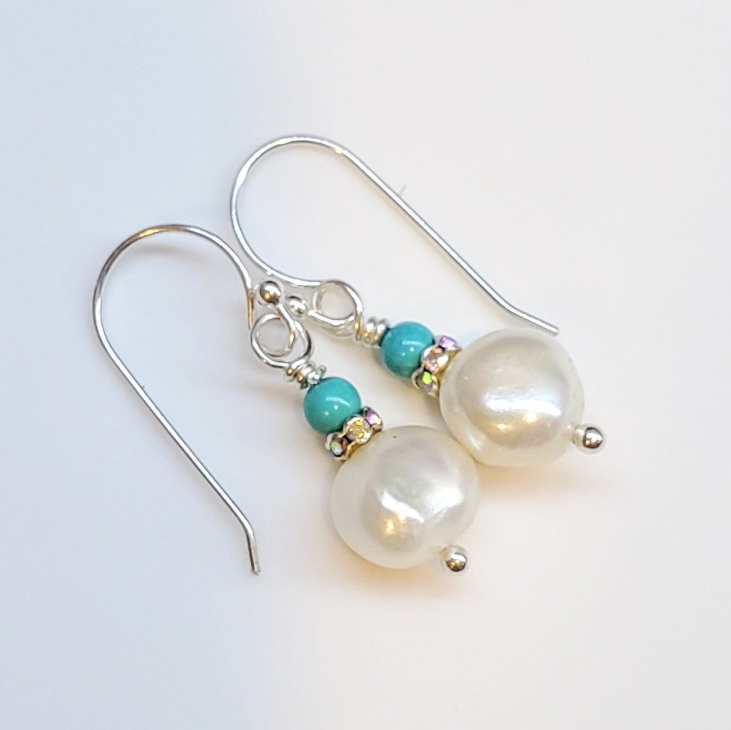 10mm Freshwater Baroque Pearl Sterling Silver Crystal Dangle Earrings from Alexa Martha Designs