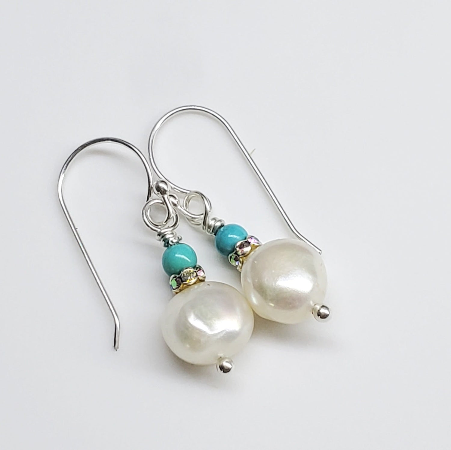 10mm Freshwater Baroque Pearl Sterling Silver Crystal Dangle Earrings from Alexa Martha Designs