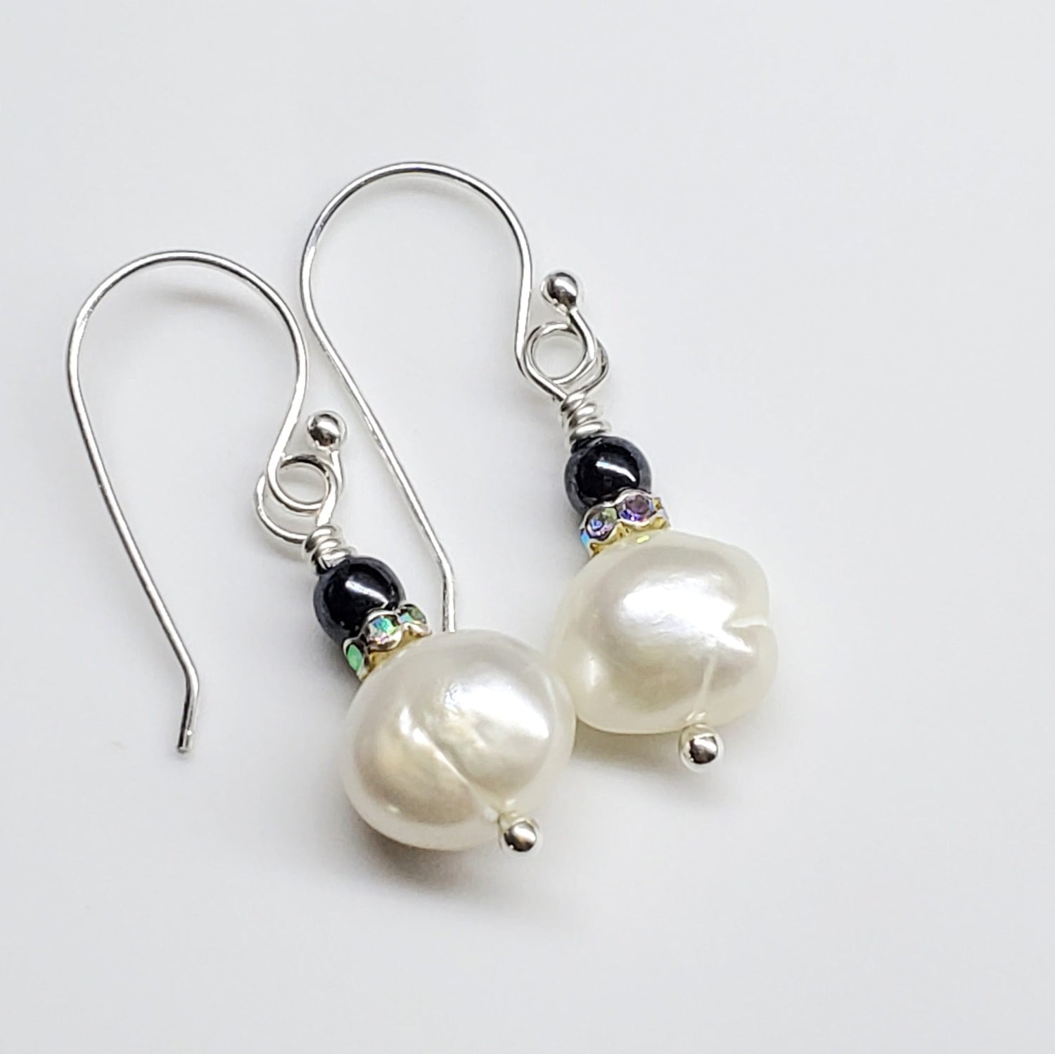 10mm Freshwater Baroque Pearl Sterling Silver Crystal Dangle Earrings from Alexa Martha Designs