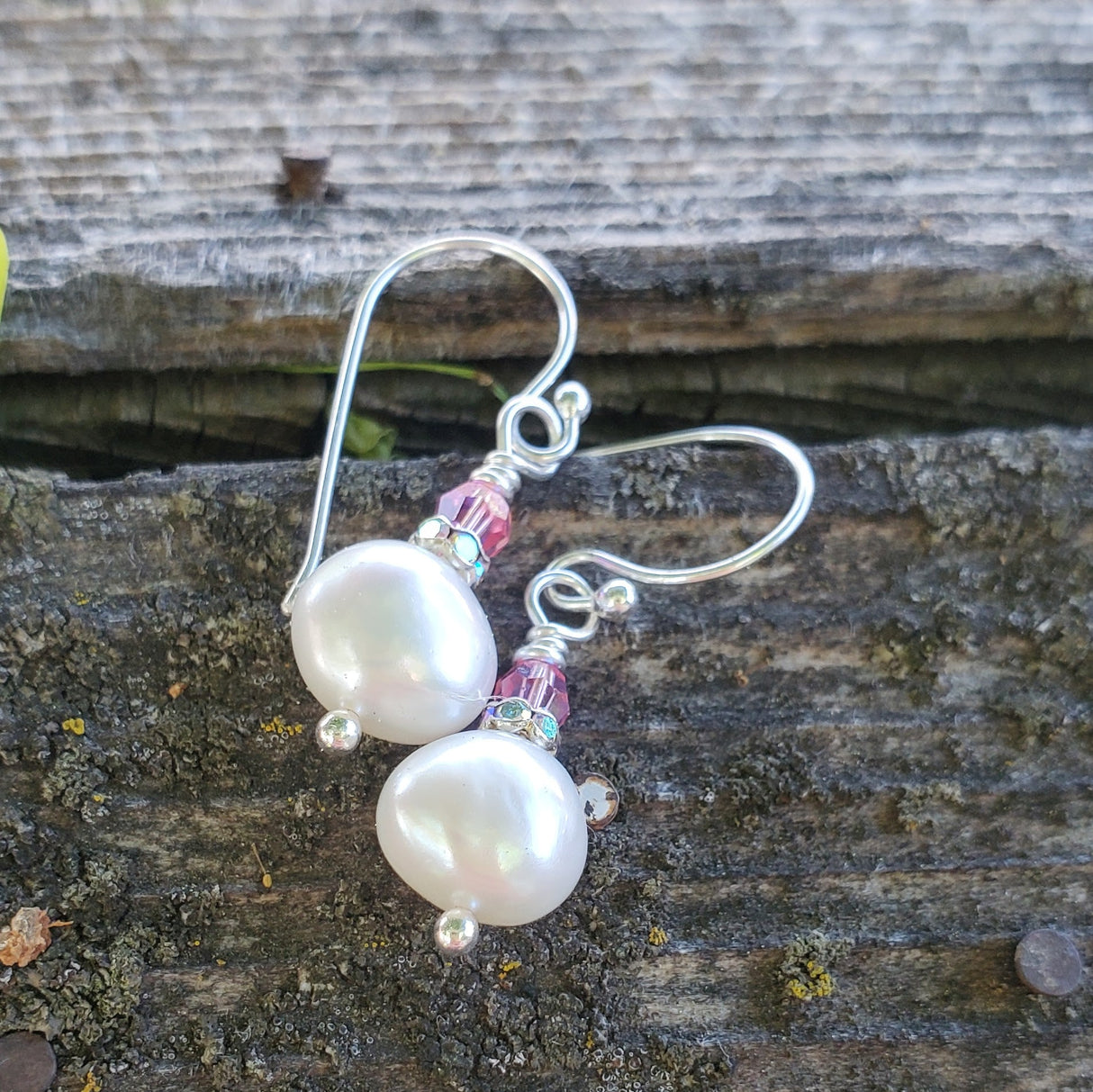10mm Freshwater Baroque Pearl Sterling Silver Crystal Dangle Earrings from Alexa Martha Designs