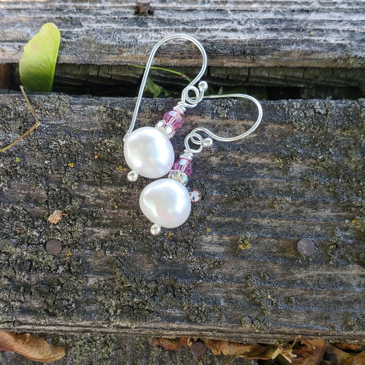 10mm Freshwater Baroque Pearl Sterling Silver Crystal Dangle Earrings from Alexa Martha Designs