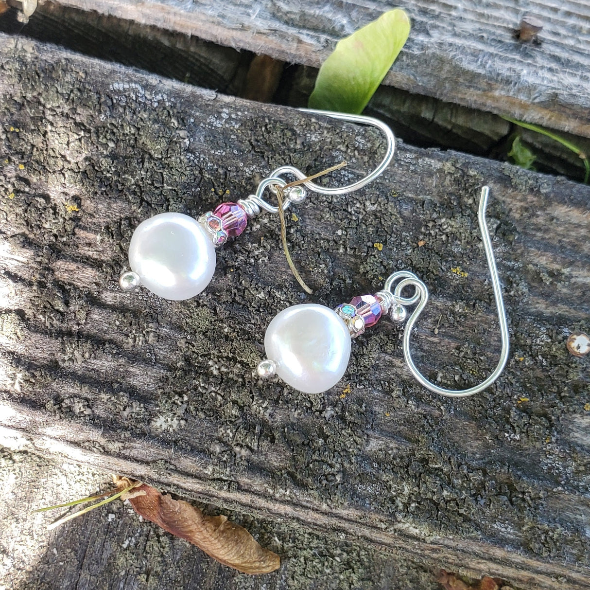 10mm Freshwater Baroque Pearl Sterling Silver Crystal Dangle Earrings from Alexa Martha Designs