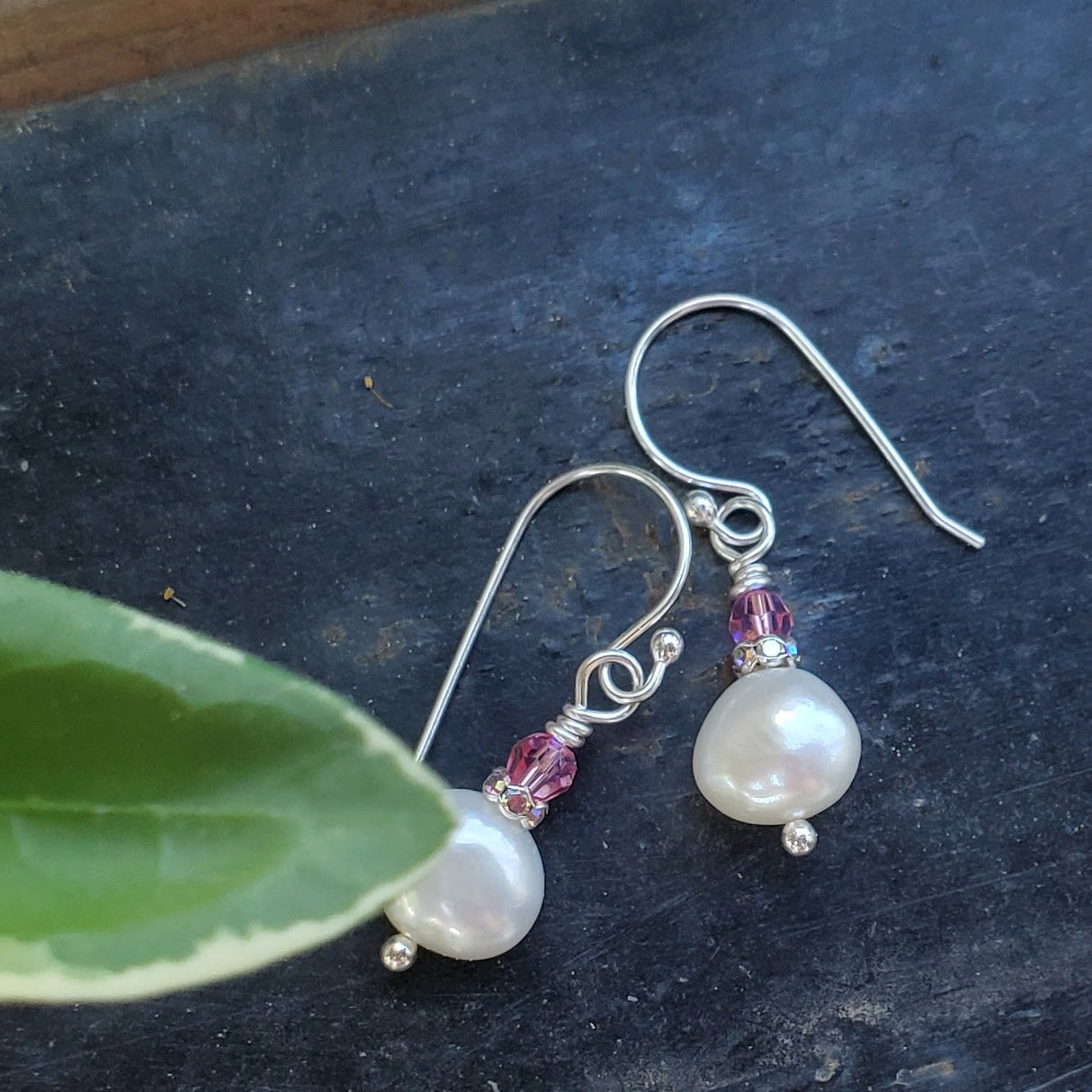 10mm Freshwater Baroque Pearl Sterling Silver Crystal Dangle Earrings from Alexa Martha Designs