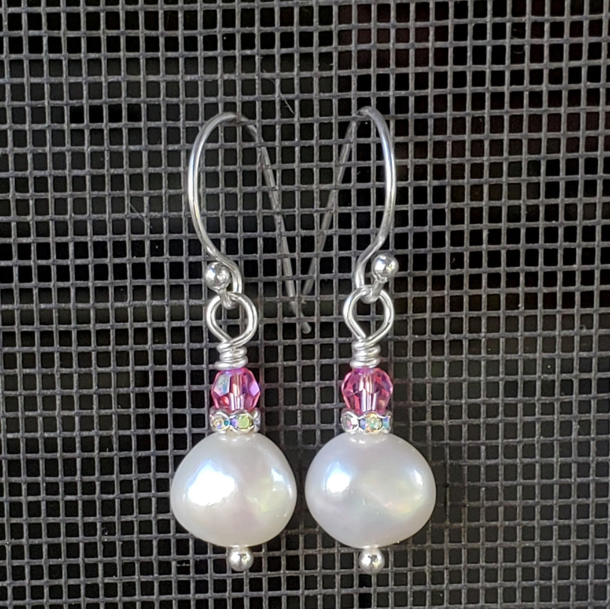 10mm Freshwater Baroque Pearl Sterling Silver Crystal Dangle Earrings from Alexa Martha Designs