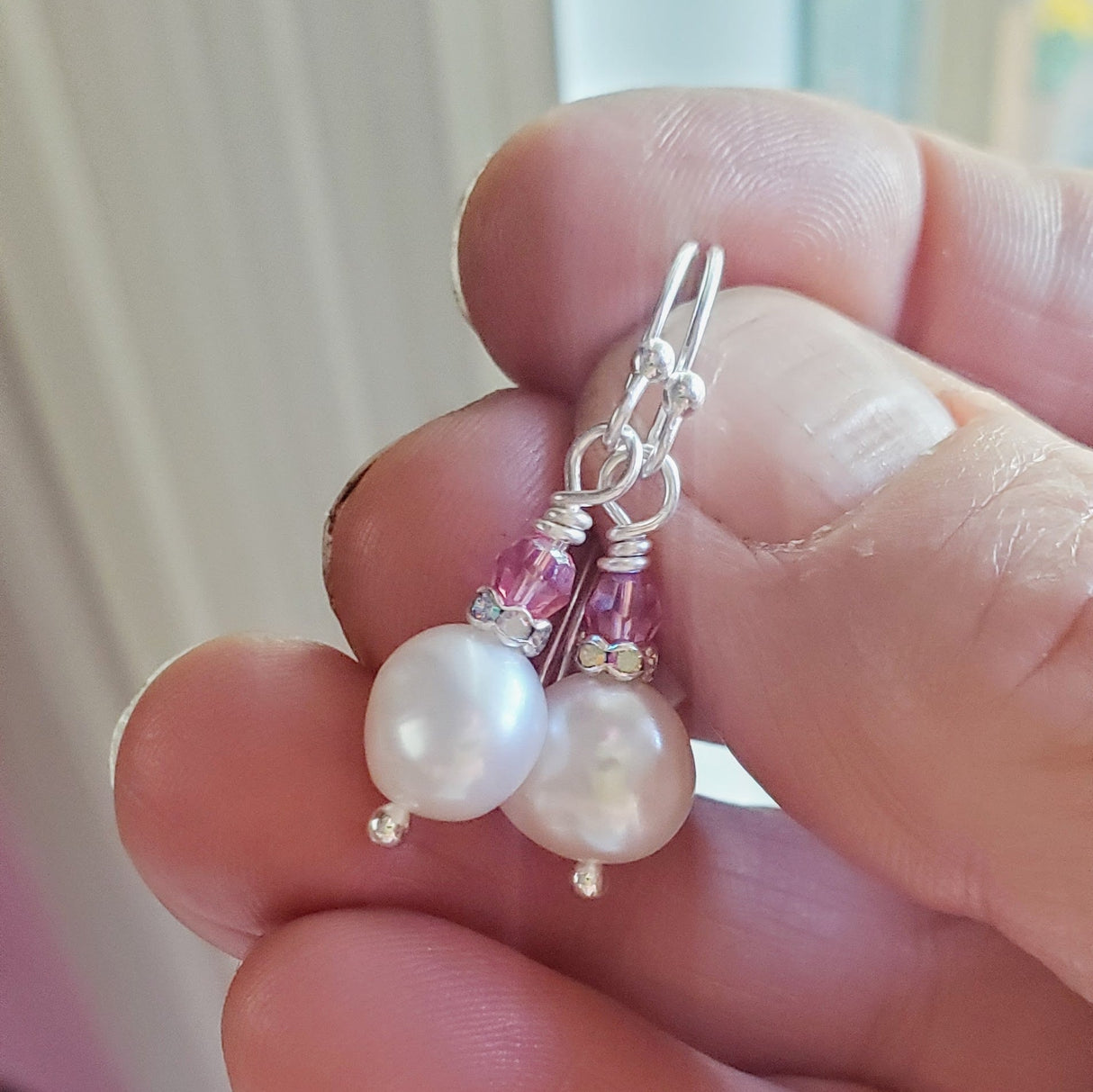 10mm Freshwater Baroque Pearl Sterling Silver Crystal Dangle Earrings from Alexa Martha Designs