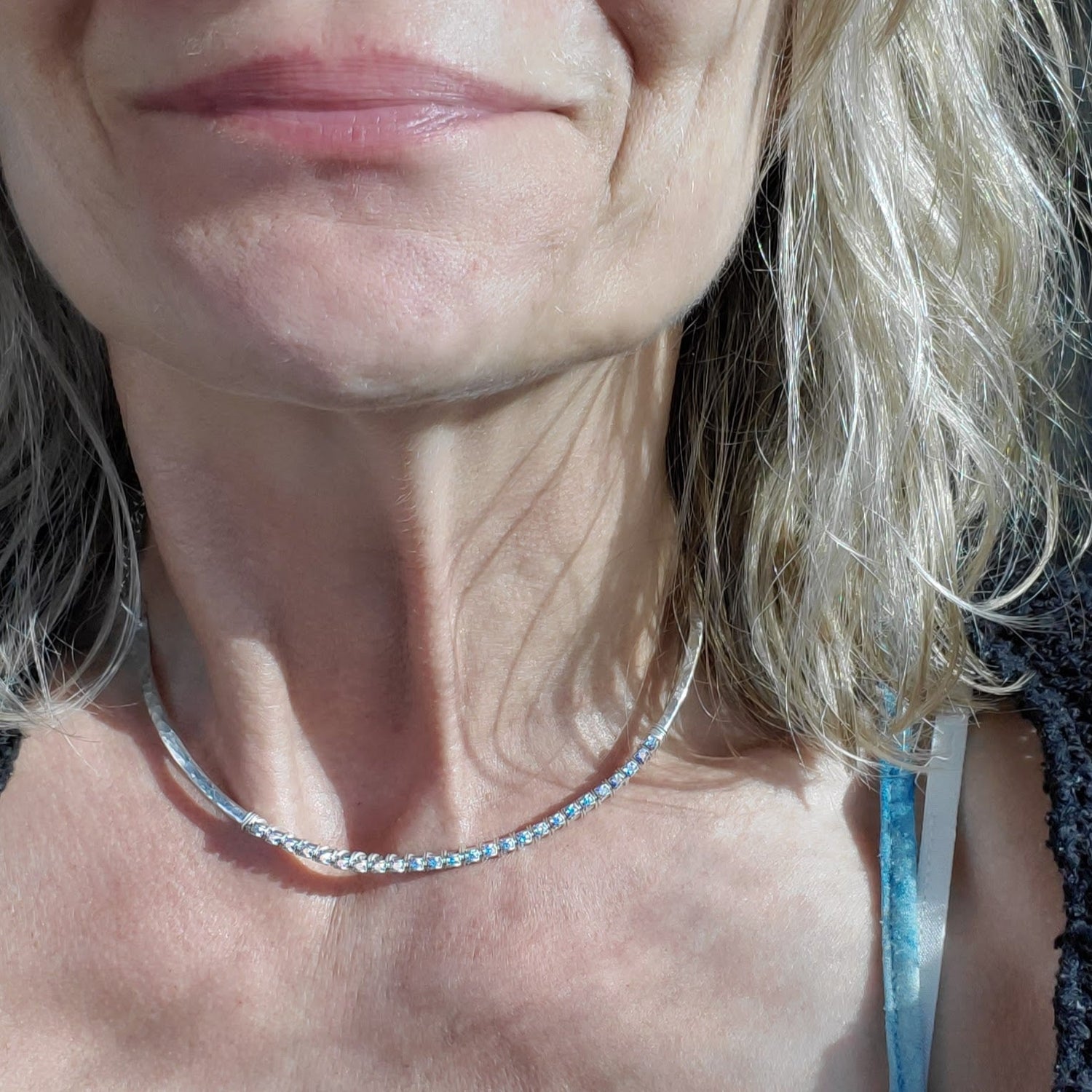 Heavy Gauge 925 Silver Wire Wrapped Swarovski Crystal Choker Necklace from Alexa Martha Designs