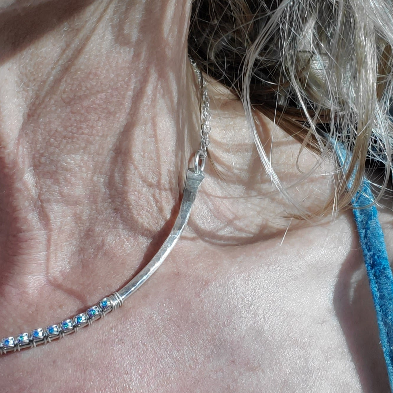 Heavy Gauge 925 Silver Wire Wrapped Swarovski Crystal Choker Necklace from Alexa Martha Designs