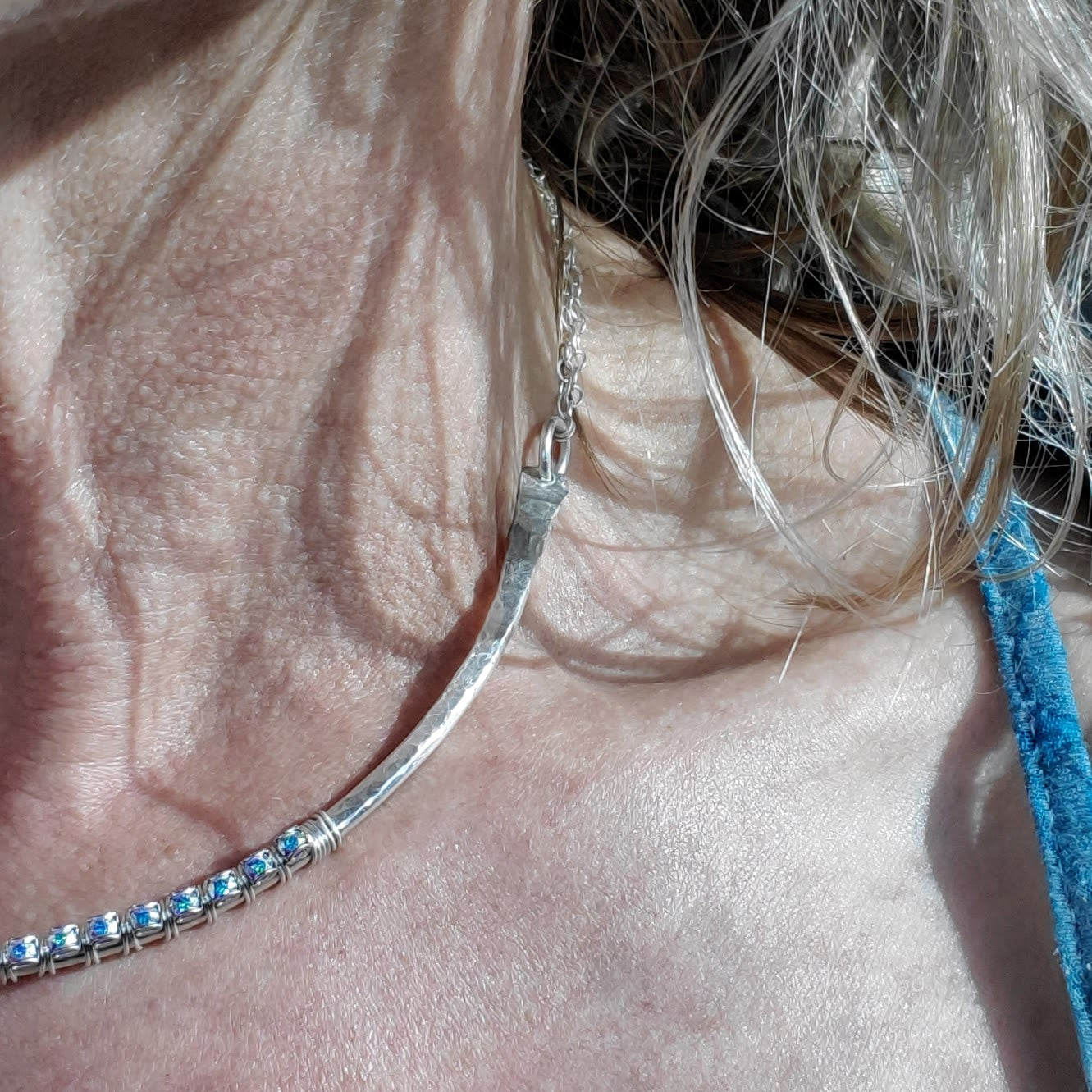 Heavy Gauge 925 Silver Wire Wrapped Swarovski Crystal Choker Necklace from Alexa Martha Designs