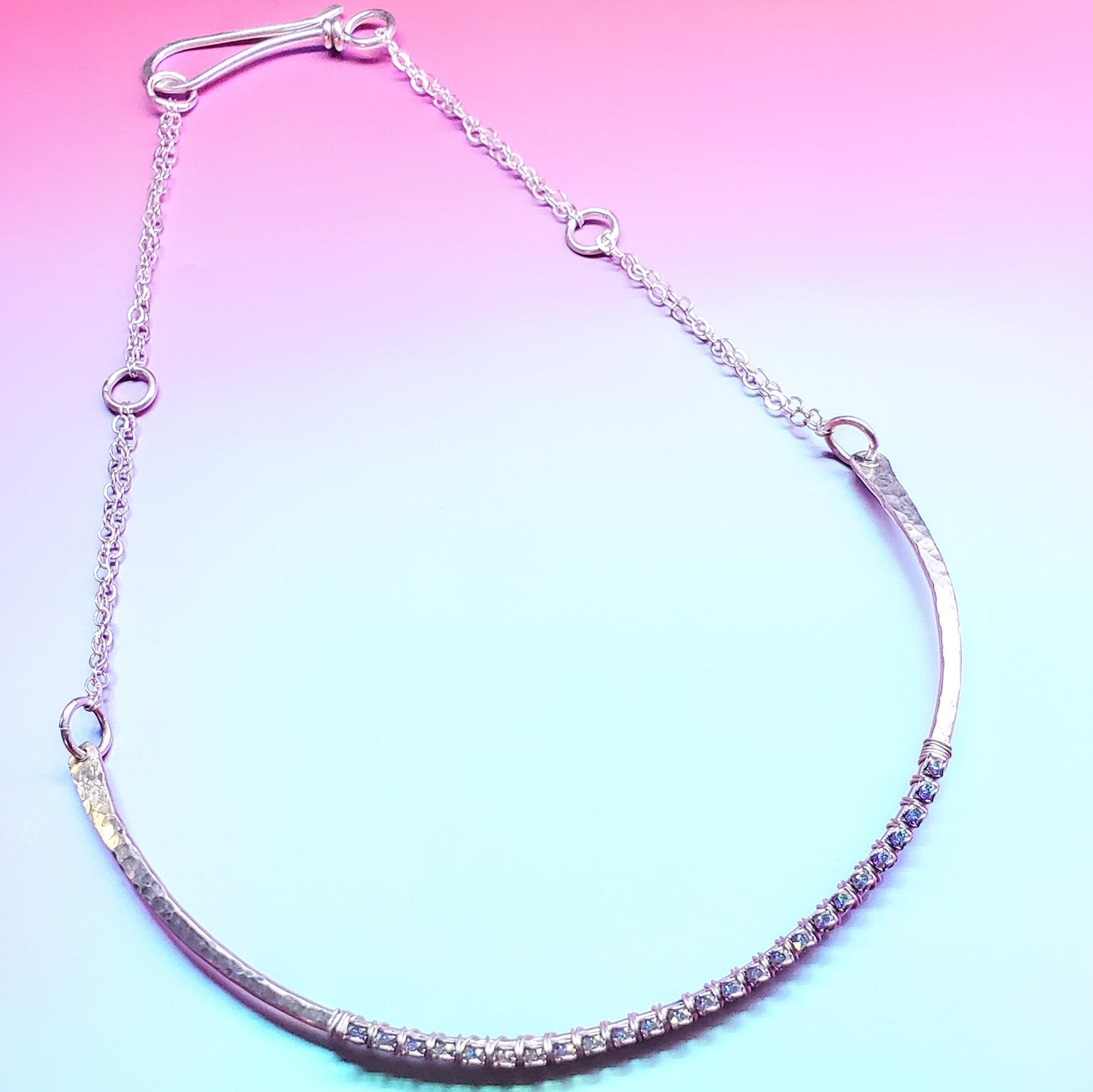 Heavy Gauge 925 Silver Wire Wrapped Swarovski Crystal Choker Necklace from Alexa Martha Designs
