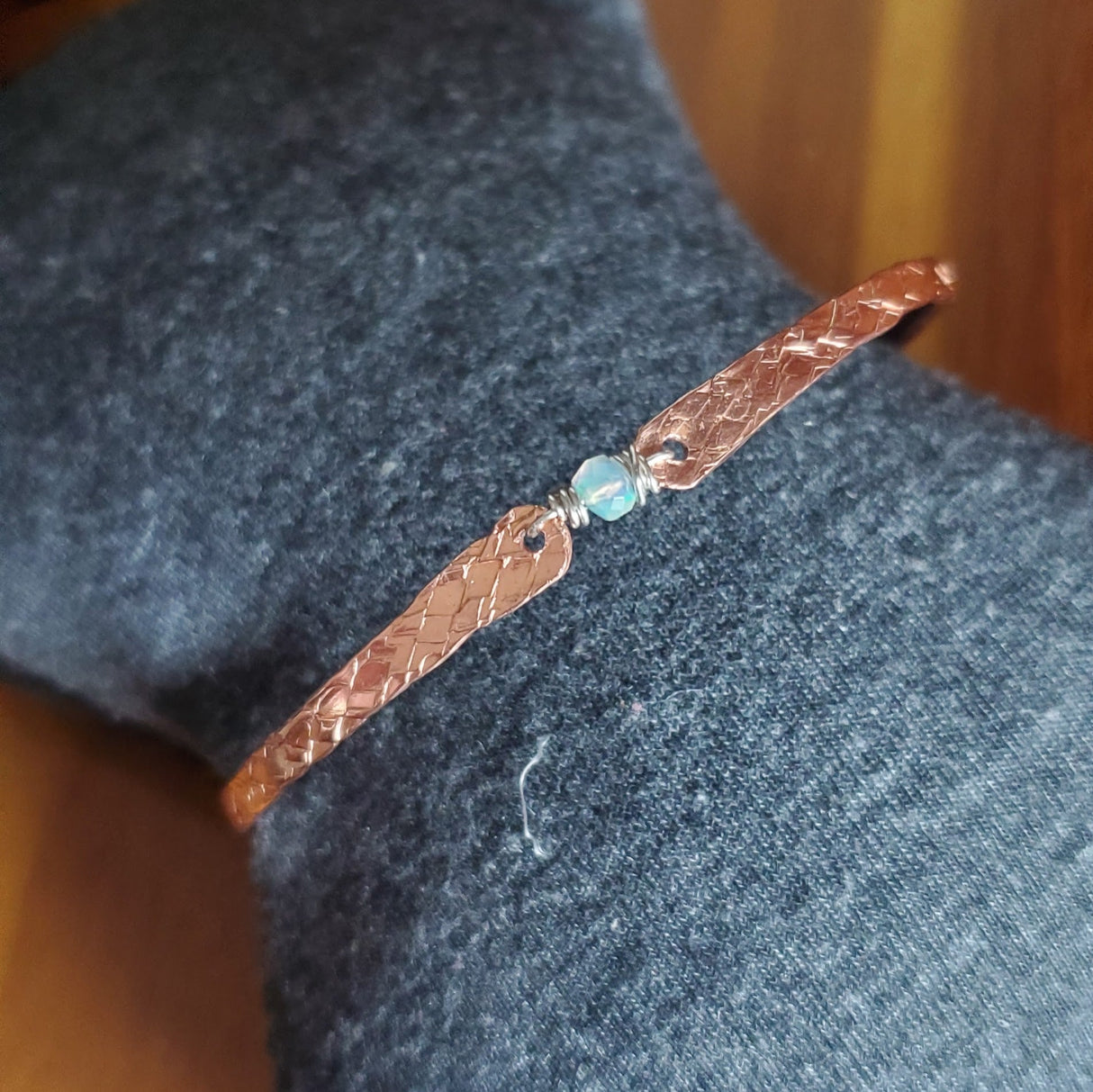 Bestselling Copper Brides Mag Bangle wire wrapped with AAA+ Ethiopian Opal from Alexa Martha Designs